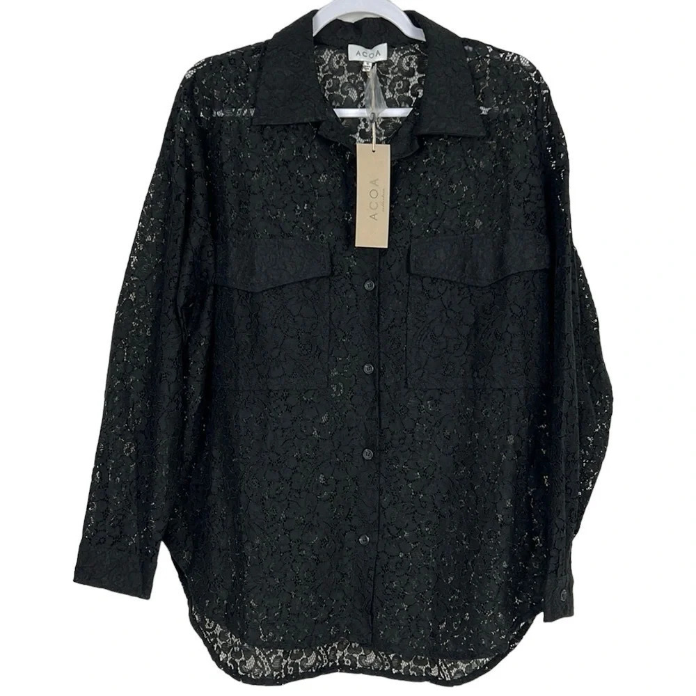 ACOA Collection‎ New Women’s Small Floral Lace Long Sleeve Button Up Top